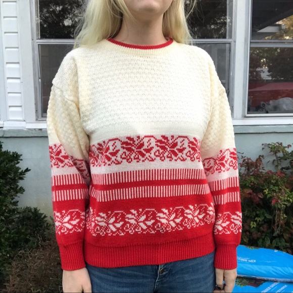 Vintage 80s red and cream sweater - Picture 3 of 4